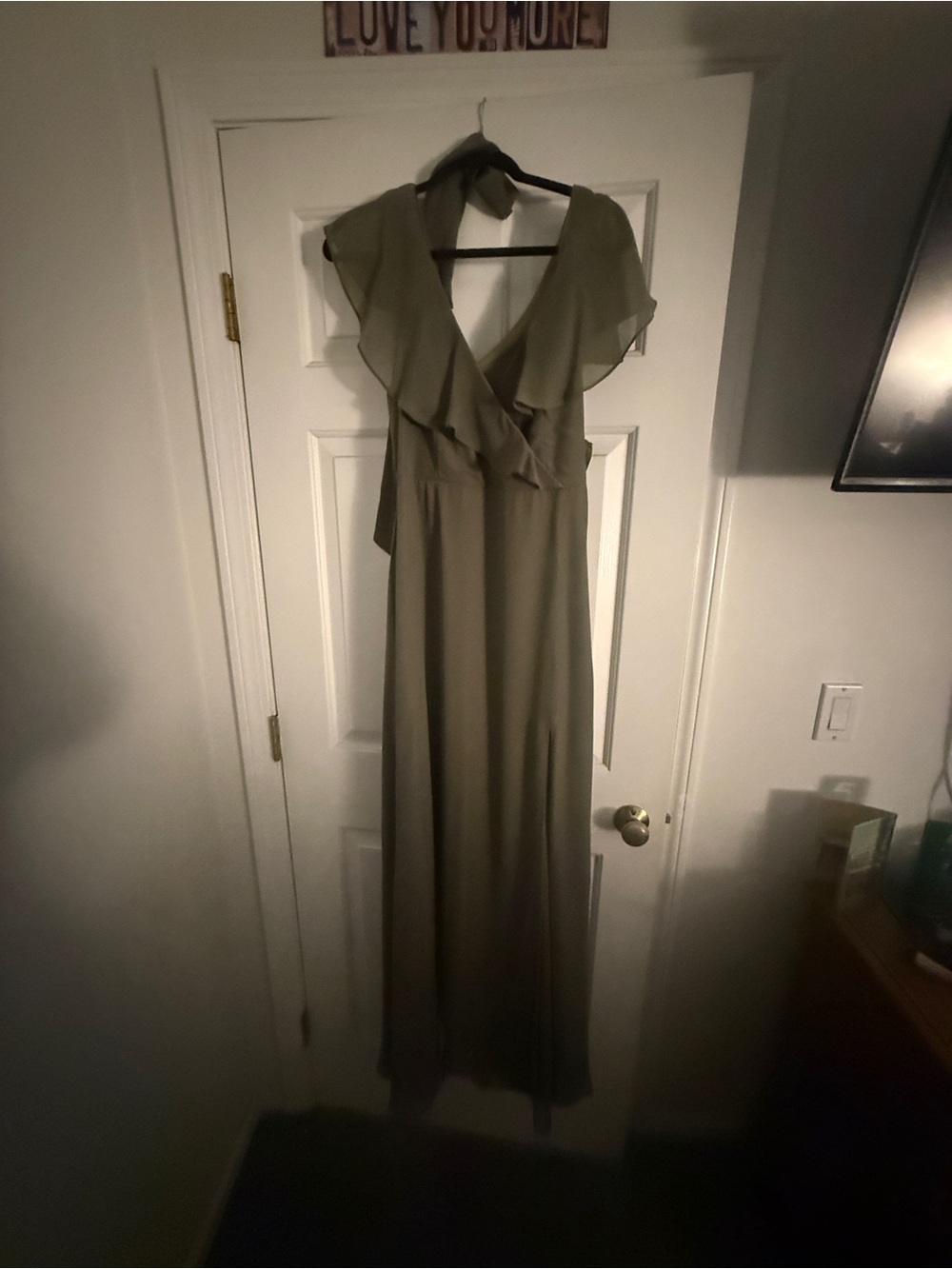 Birdy Grey Olive Green Ruffle Halter Maxi Dress